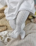 Rajstopki bawełniane ażurowe z kokardką ecru