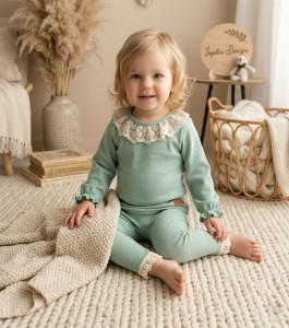 Bluza z koronką dla dziewczynki, szałwia