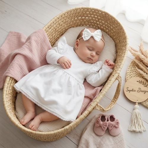 Bawełniana sukienka dla dziewczynki na chrzest.