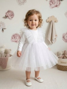Biała sukienka z tiulem dla dziewczynki "Kaja" 