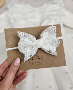 Opaska koronkowa kokardka Charlotte off white 