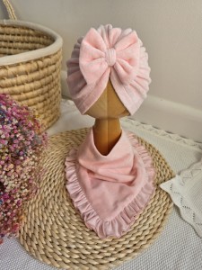 Welurowy turban dla dziewczynki pudrowy róż 